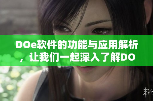 DOe软件的功能与应用解析，让我们一起深入了解DOe软件的使用价值
