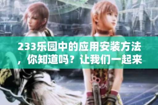233乐园中的应用安装方法，你知道吗？让我们一起来探索吧！
