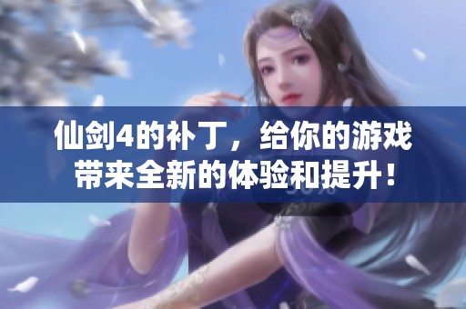 仙剑4的补丁，给你的游戏带来全新的体验和提升！